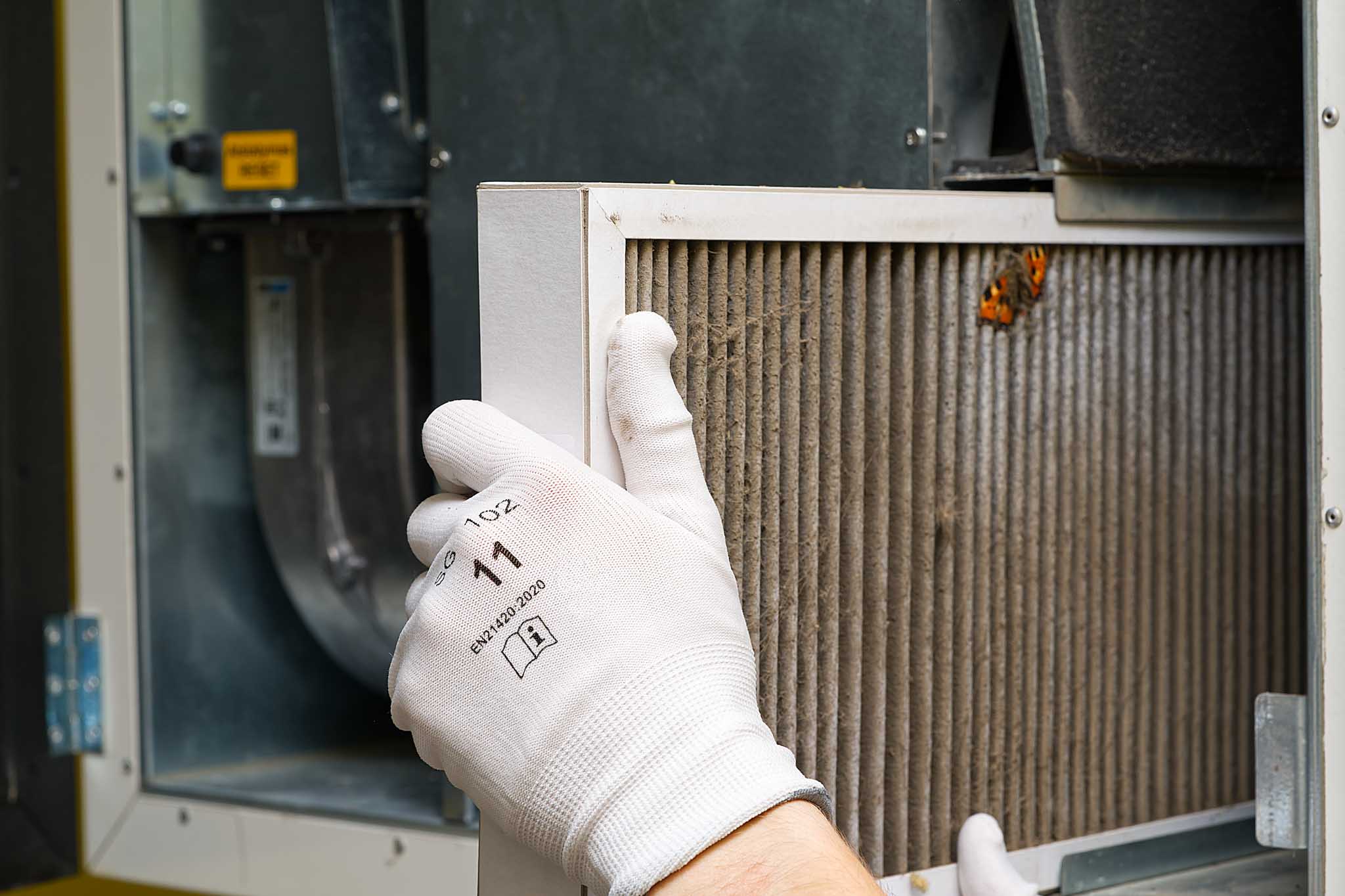 An image of a dirty HVAC filter - WyattWorks can help restore your systems efficiency to like-new condition.